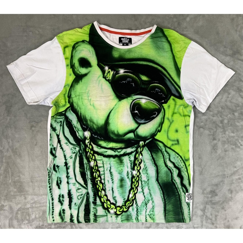 Hustle Gang Shirt Mens XL Airbrush Bear Graphic Streetwear Short Sleeve HN9801